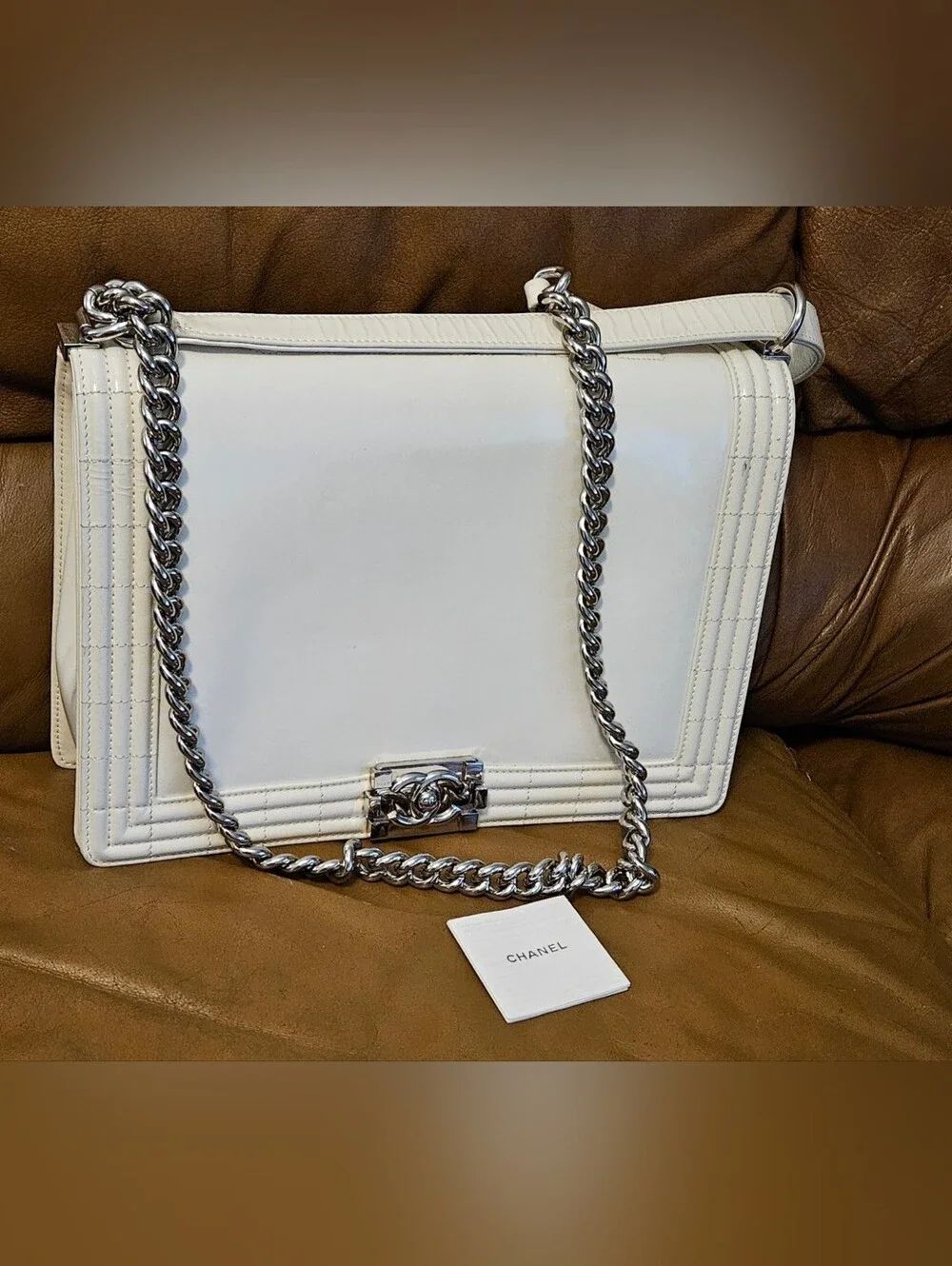 Chanel Boy Cream Leather High-End Luxury Chain Shoulder Bag (LIMITED EDITION)